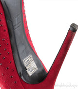 Dolce & Gabbana Red Suede Crystal Heels