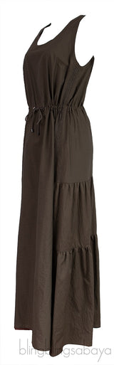 Army Green Cotton Blend Maxi Dress
