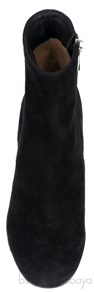 Black Suede Stacked Heels  Ankle Boots