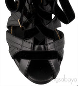 Black Strappy Peep Toe Sandals