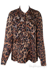 Leopard Print Ruffled Trim Shirt