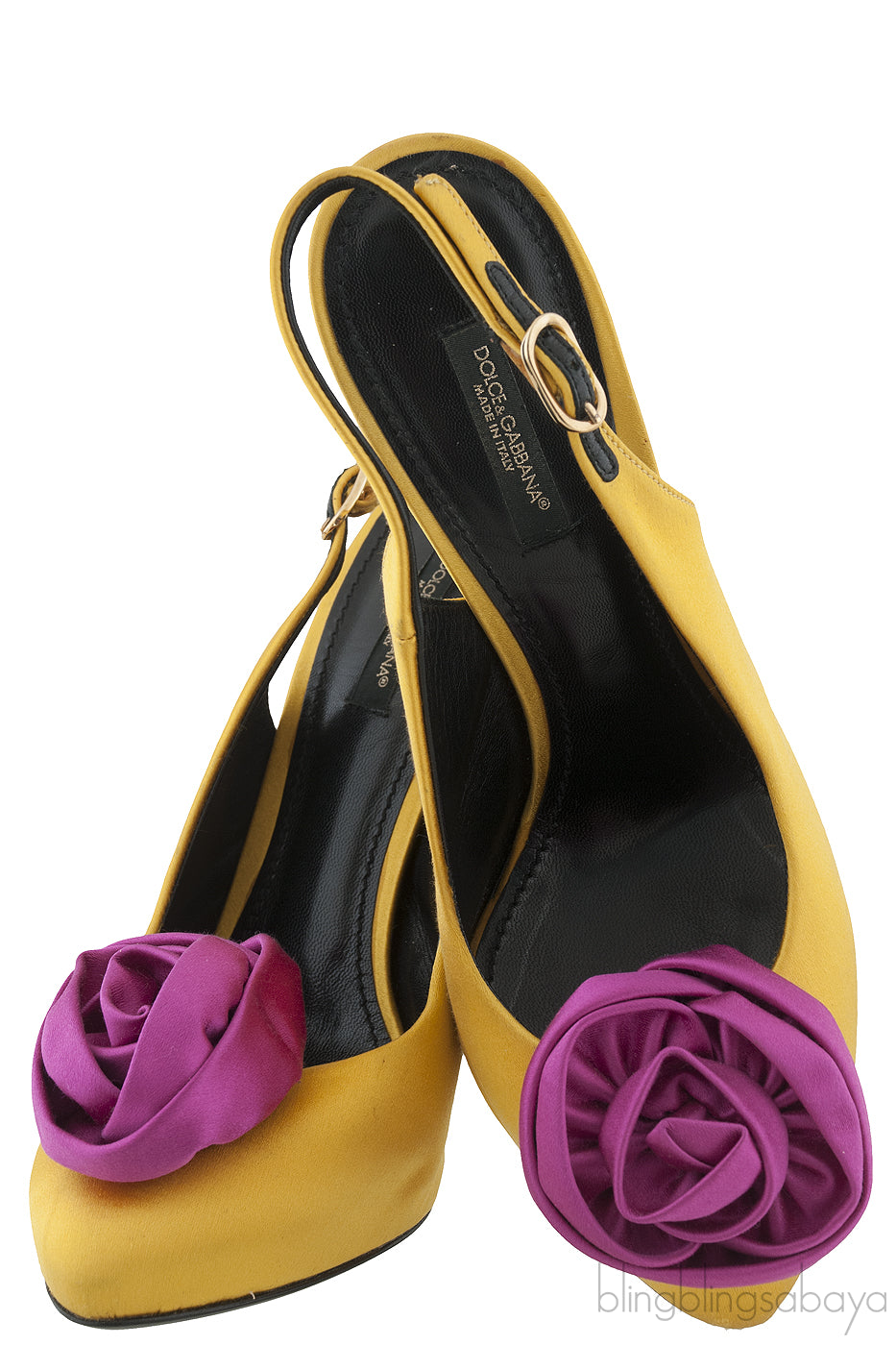Bi-color Satin Floral Vamp Slingback