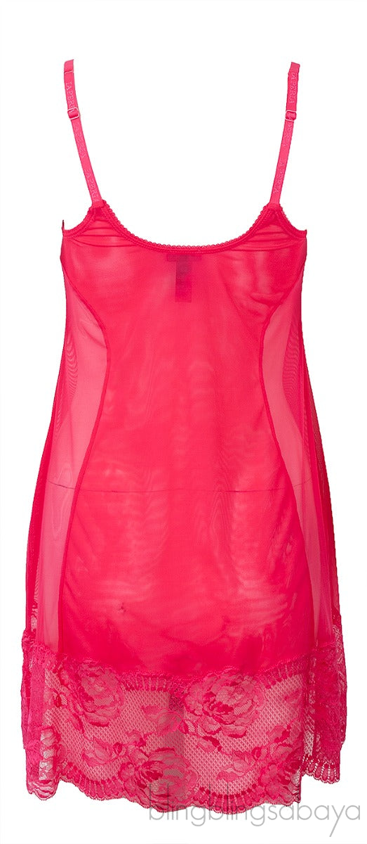 Neon Pink Lace Trim Camisole Dress