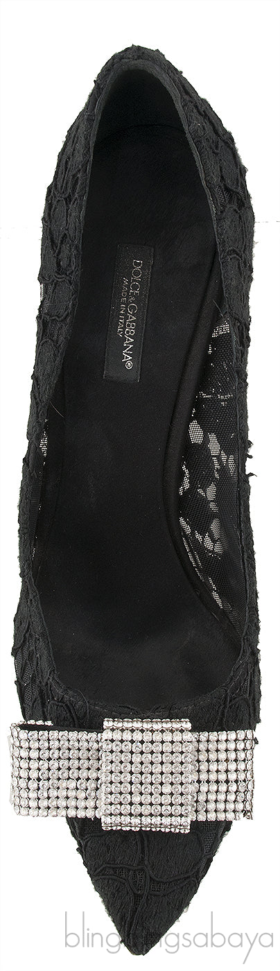 Dolce & Gabbana Black Lace Crystal Bow Heels