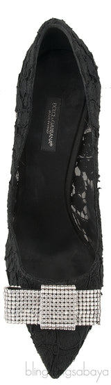 Dolce & Gabbana Black Lace Crystal Bow Heels