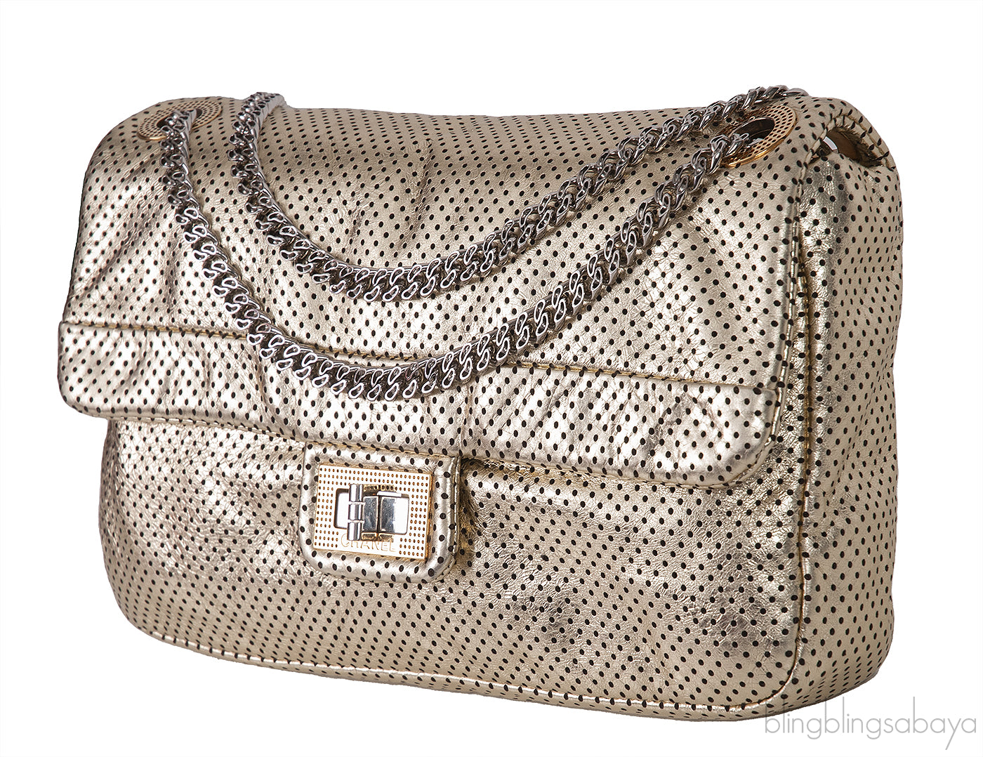 Metallic Gold Perforated Drill Flap Bag