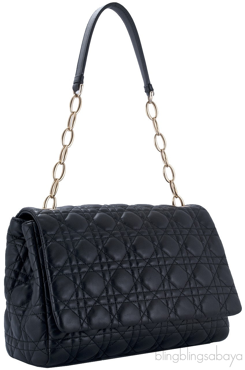 Black Leather Cannage Shoulder Bag