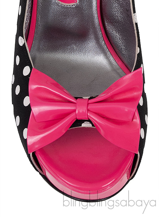 Pink Bow Black Polka-dot Platform Slingback Shoes
