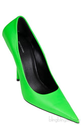 Neon Green Leather Pointed Toe Heels