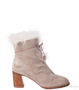 Grey Fur Trim Lace Ankle Boots