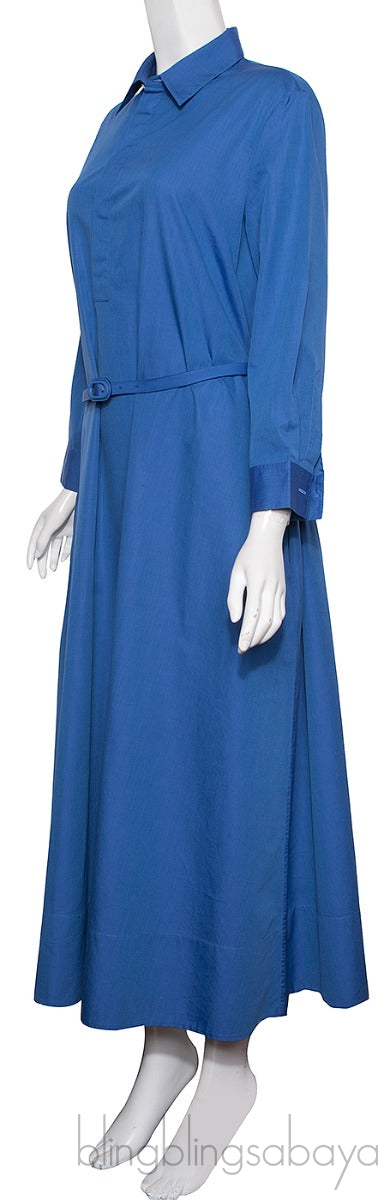 Blue Cotton Belted Dress