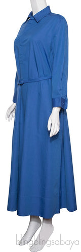Blue Cotton Belted Dress