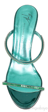 Giuseppe Zanotti Metallic Green Crystal Embellished Mules