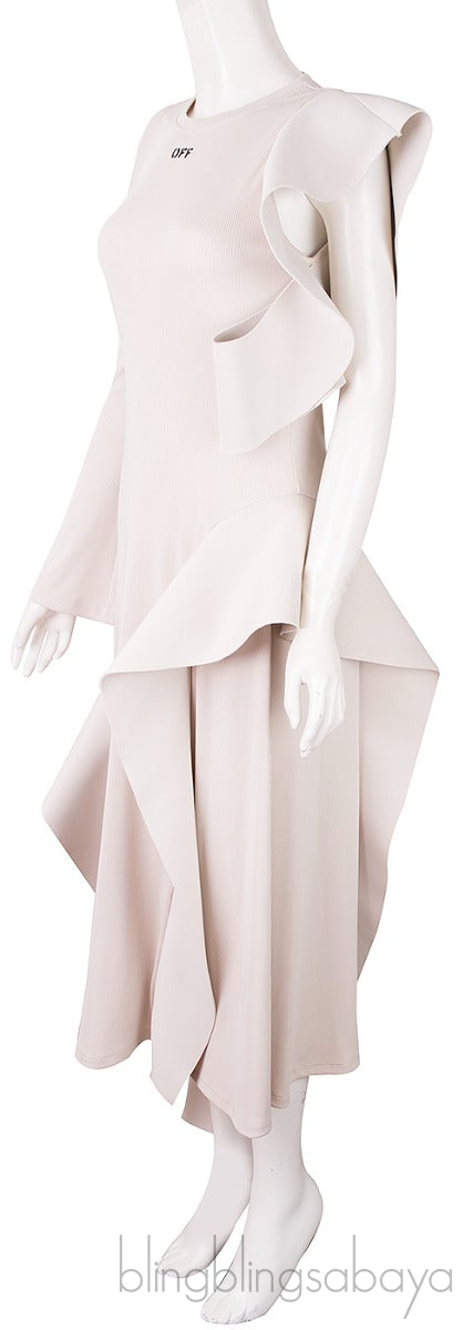 Off-white Cold Shoulder Ruffle Dress
