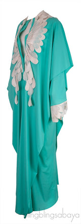 Peacock Lace Mesh Trim Green Kaftan