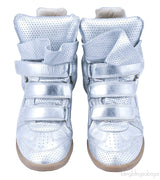 Silver Metallic Leather Bird Sneakers