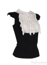 Black and White Ruffle Trim Blouse