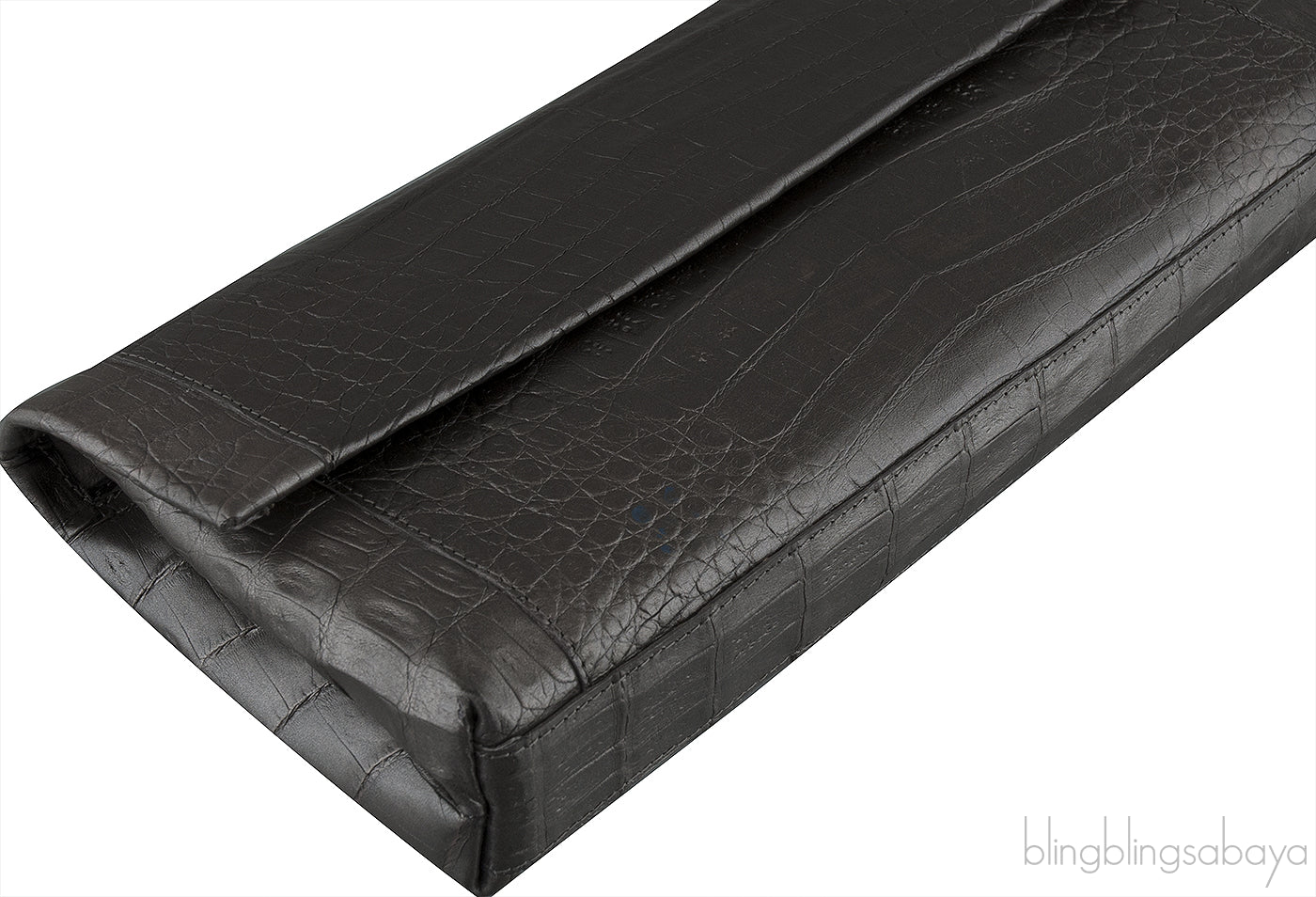Grey Long Crocodile Clutch