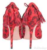 Red Leopard Tassel Suede Heels