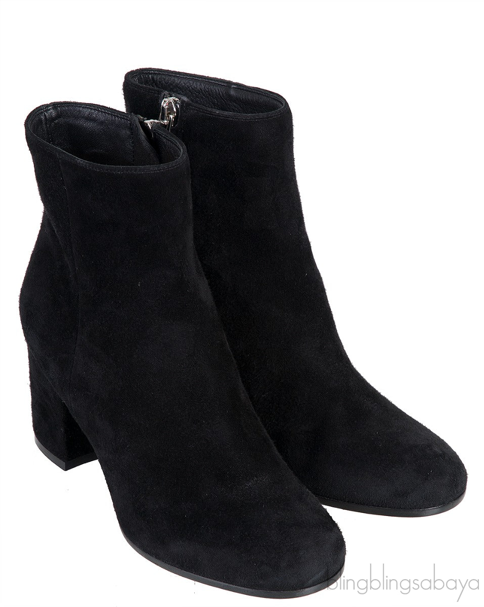 Black Suede Stacked Heels  Ankle Boots