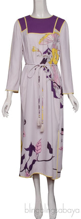 Beige & Purple Printed Dress
