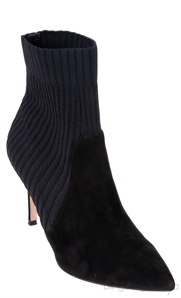 Black Knitted Pointed Toe Ankle Boots