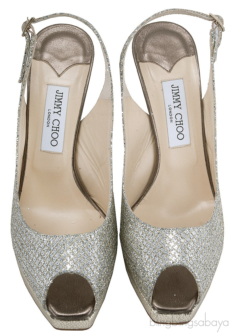 Champagne Glitter Mesh Slingback