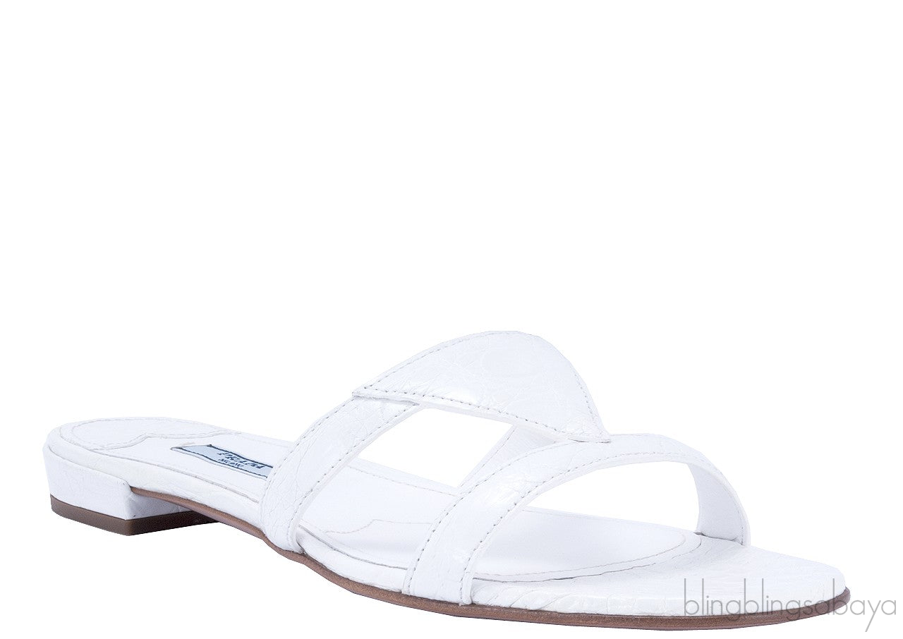 White Croco Print Flats