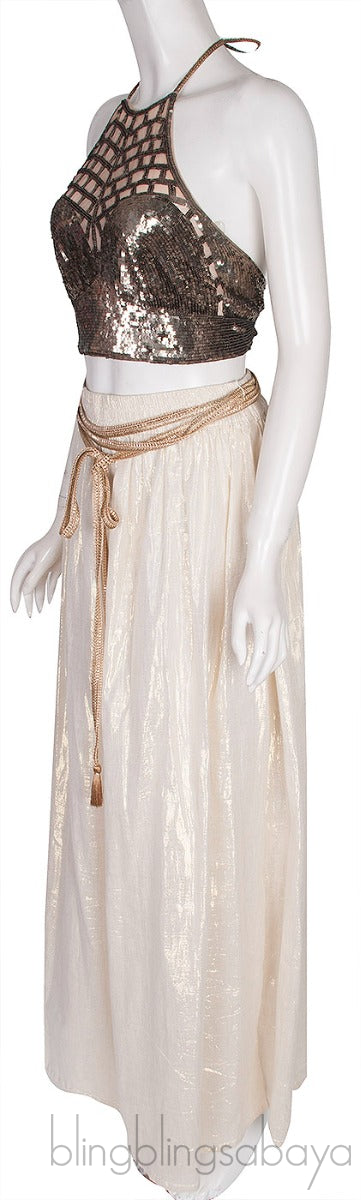 Metallic Wide Leg Trouser & Sequin Halter Top