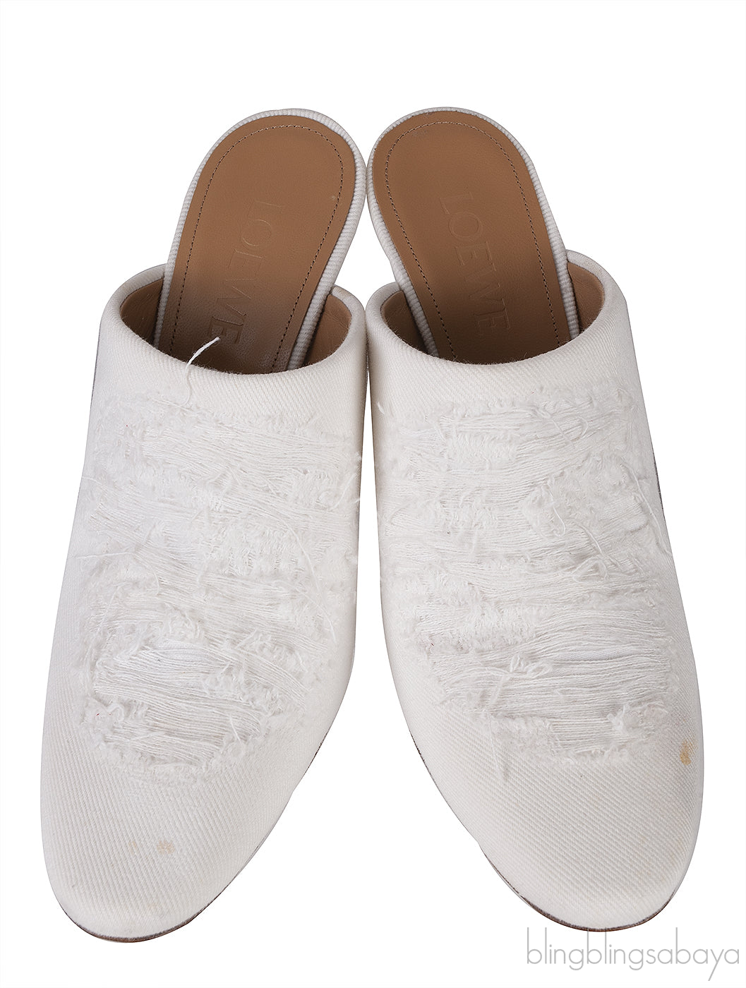 Loewe White Ripped Denim Mules