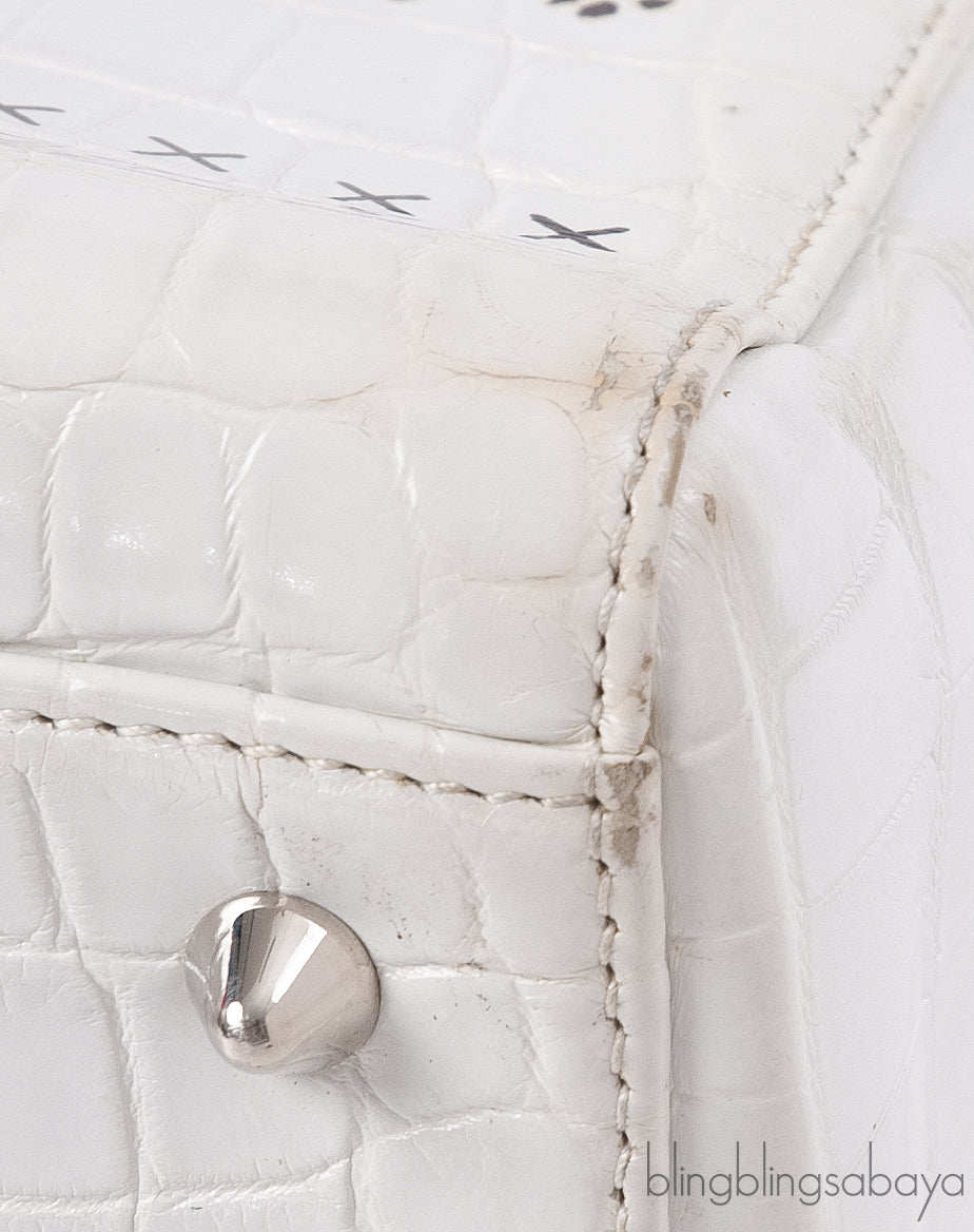 Christian Dior Lady Dior White Printed Crocodile Medium Bag