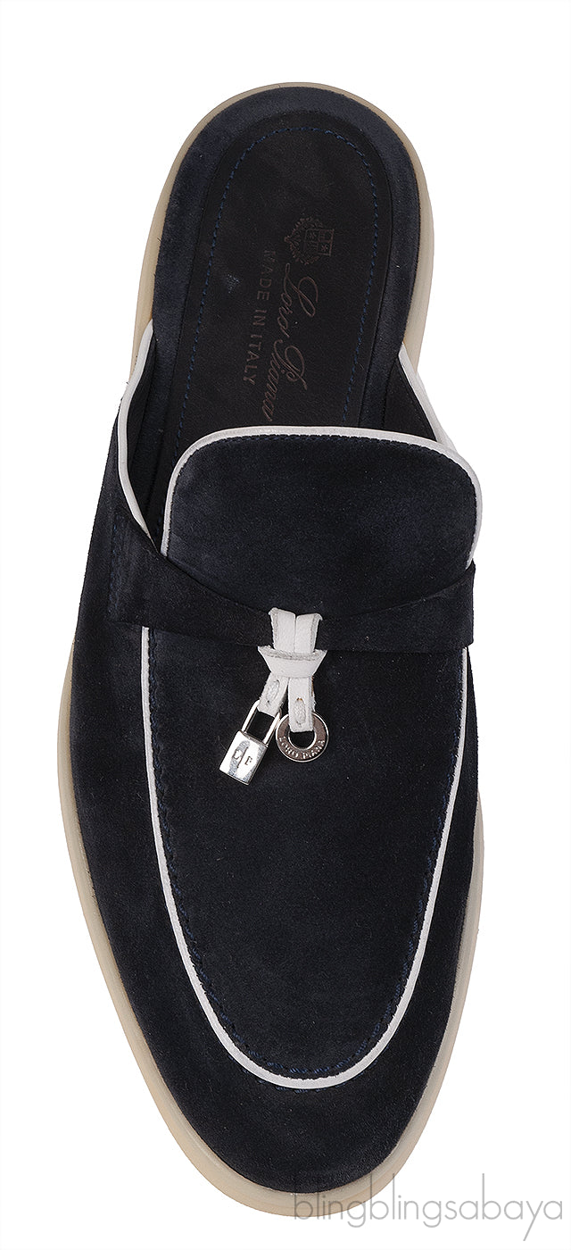 Loro Piana Charm Walk Babouche Suede Black Mules