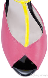 Multicolor T-strap Slingback Pump
