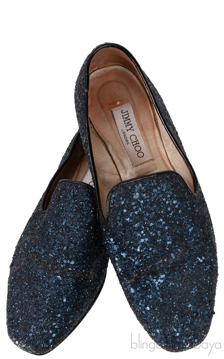 Dark Blue Glittery Flat Shoes