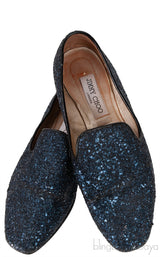 Dark Blue Glittery Flat Shoes
