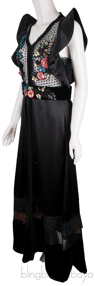 Sequin Embellished Black Maxi Dress
