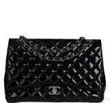 Black Patent Maxi Double Flap Quilted Bag