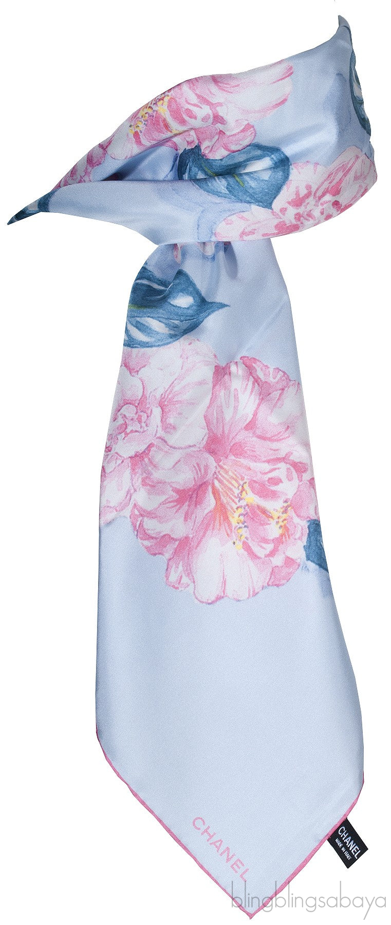 Blue Floral Square Silk Scarf