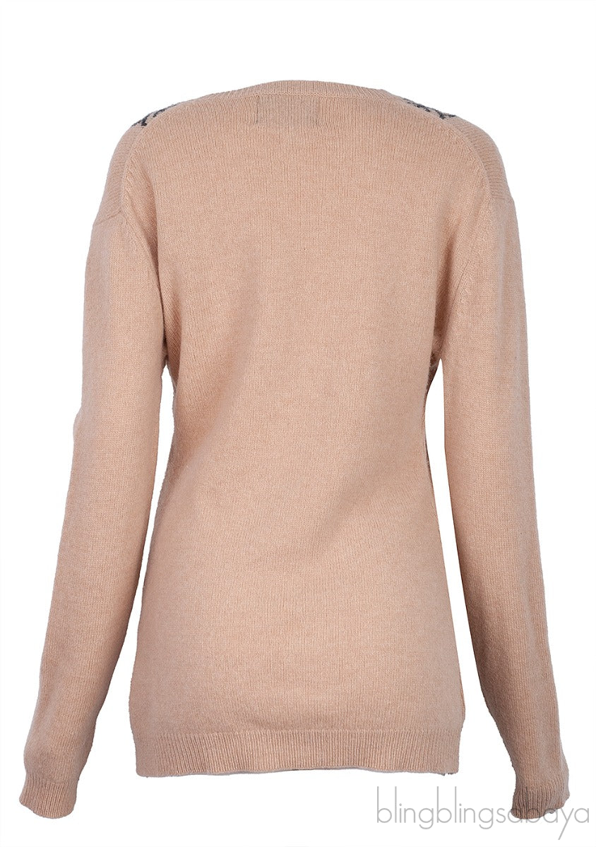 Brown Wool Sequins Knit Sweatshirt