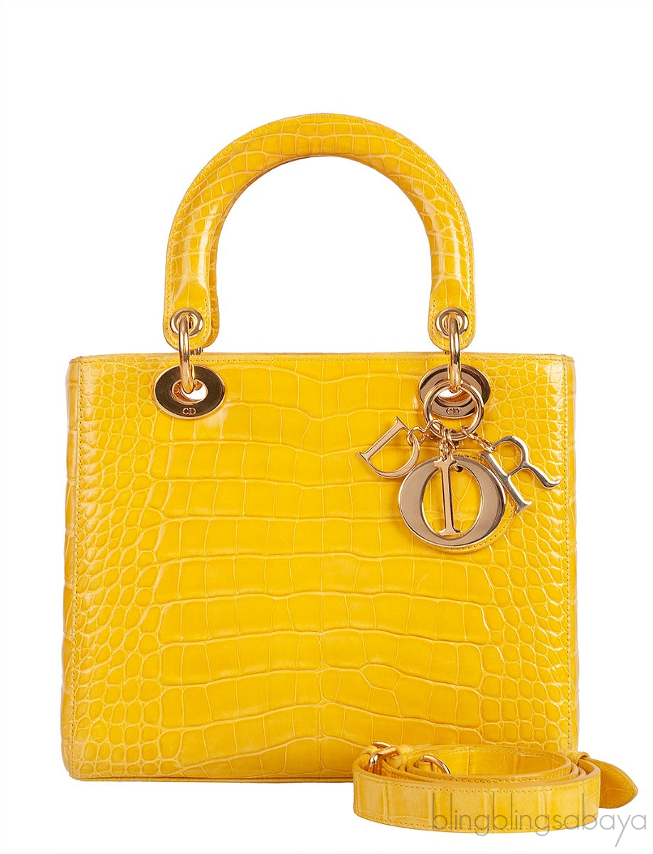 Lady Dior Yellow Crocodile Medium Bag