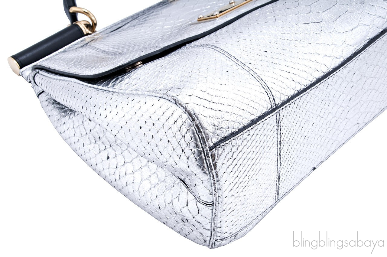 Miss Sicily Satchel Silver Python
