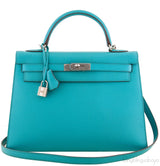 Kelly 32 Bleu Paon Sellier PHW
