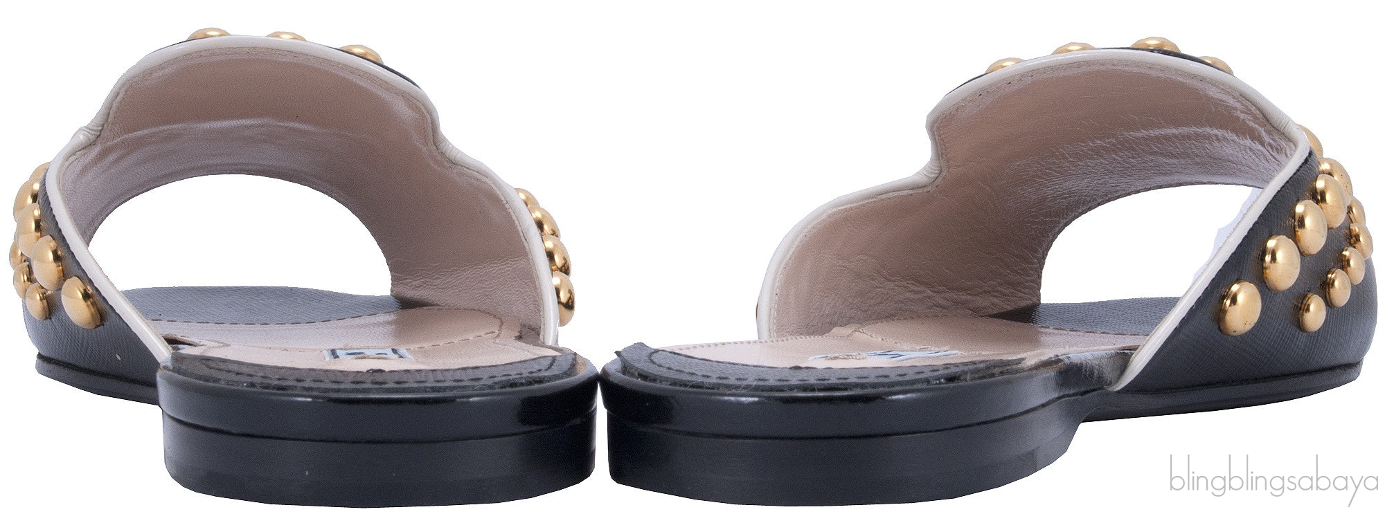 Studs Black Saffiano Open Toe Slide
