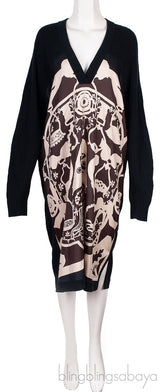 Printed Silk & Black Wool Dress