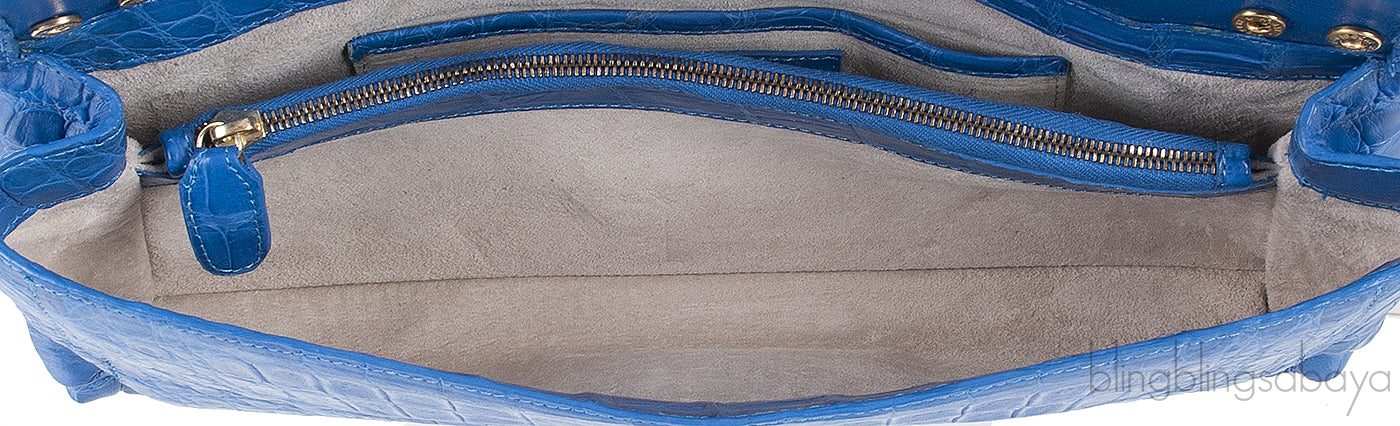 Blue Crocodile Fold-over Clutch Bag