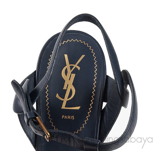 Yves Saint Laurent Blue Leather & Wood Heels Tribute