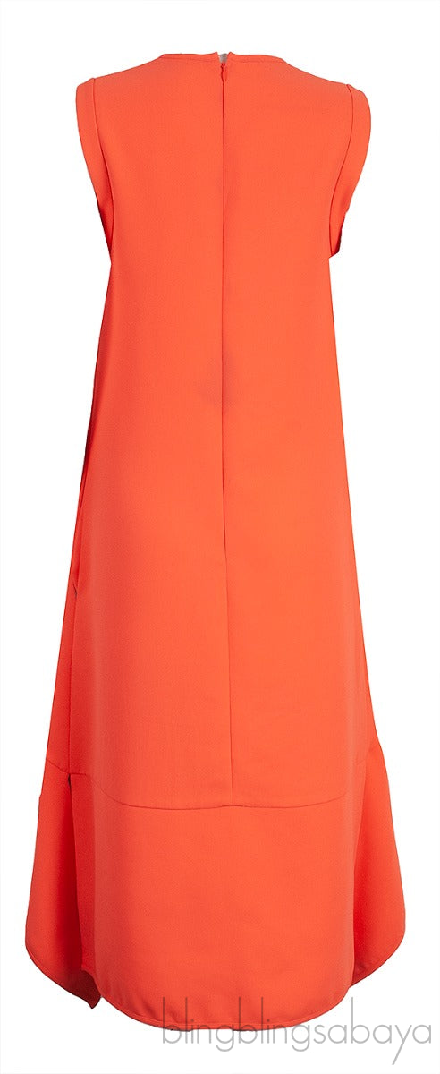 Orange Sleeveless Asymmetric Hem Midi Dress