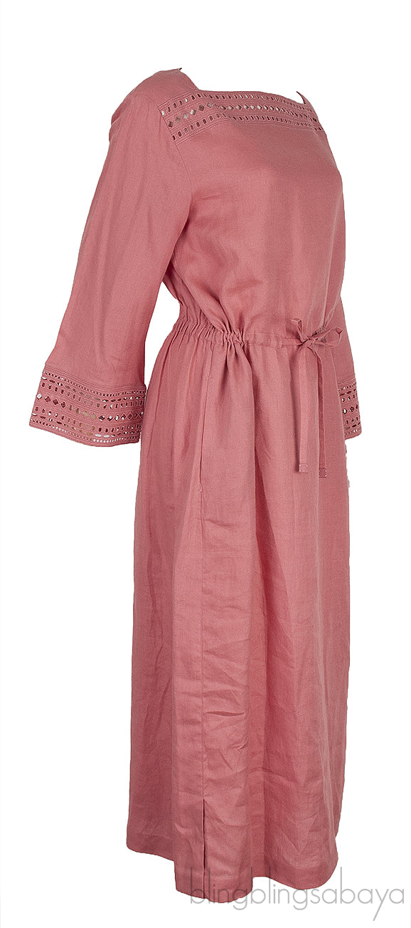 Norlia Pink Linen Midi Dress