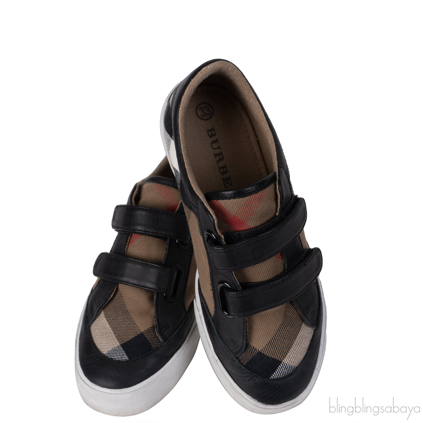 Burberry Kids Nova Check Print Strap Leather Sneakers