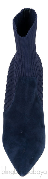 Gianvito Rossi Blue Knitted Pointed Toe Ankle Boots